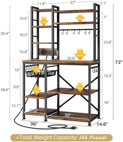 SNTD 6-Tier Bakers Rack, 36 x 14.6 x 72 in