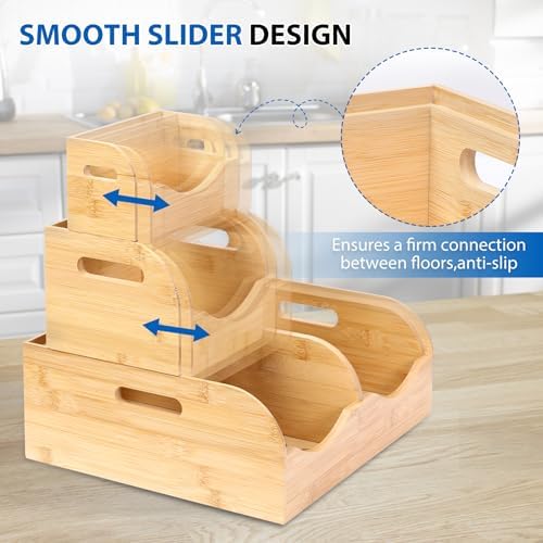 5 Pack Bamboo Stackable Storage Bins, 3-Tier Vertical Stacking