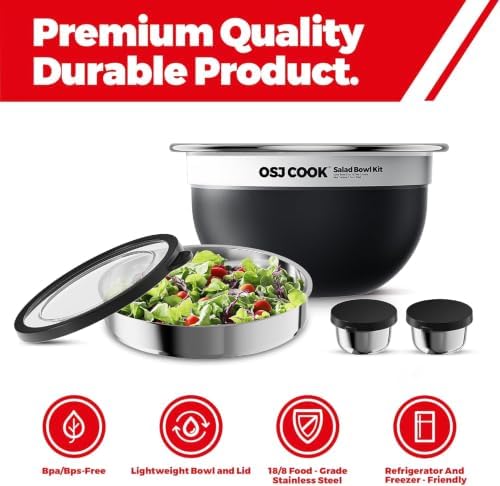 74oz Salad Bowl Kit with Lid & Tray, Scratch-Resistant 18/8 Stainless