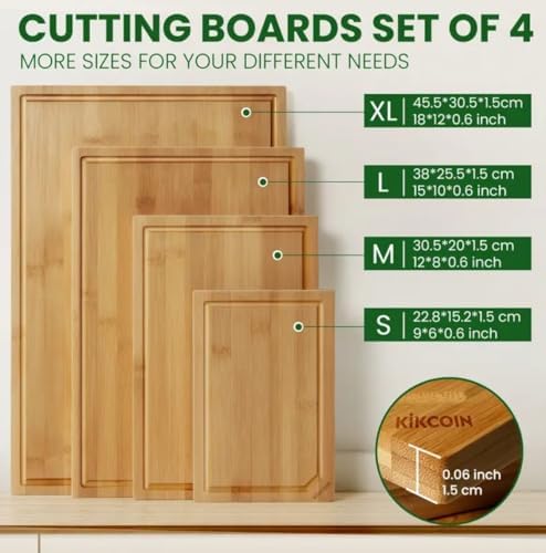 Bamboo Cutting Boards Set of 4 - Extra Large, Large, Medium, Small