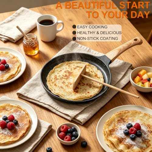 10-Inch Nonstick Griddle Pan, Premium Granite Coating Flat Skillet for
