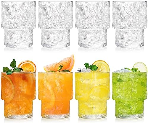 Frcctre 8 Pack Stackable Drinking Glasses, 6.5 OZ Romantic Lowball