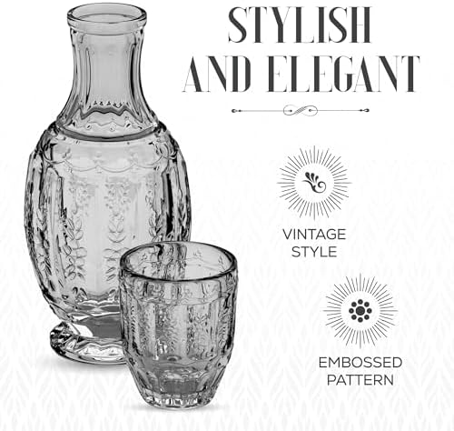 Elle Decor Bedside Water Carafe and Glass Set - Tumbler Lid, Vintage