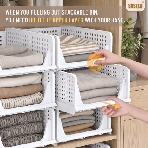 SNSLXH Closet Organizers and Storage, 5 Pack Stackable Closet Bins