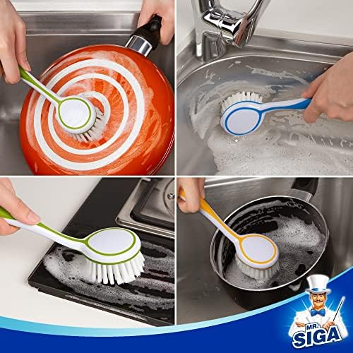 MR.SIGA Round Dish Brush with Suction Cup, Pack of 3