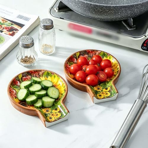 Oil Painting Sunflower Farmhouse Ceramic Spoon Rests Holder for