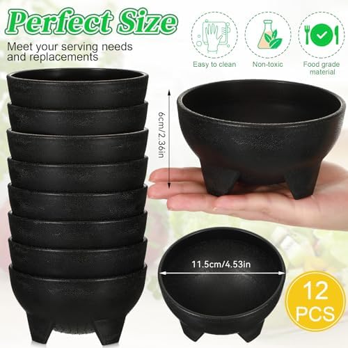 Maxcheck 12 Pcs Salsa Bowls for Party 4.5" Diameter, 10 oz, Black
