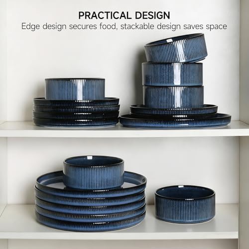 12PCS Ceramic Dinnerware Set for 4, Stoneware Plates and Bowls Sets