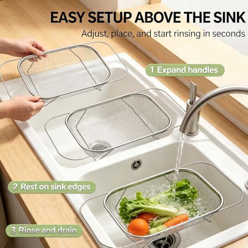 Expandable Over-the-Sink Stainless Steel Drain Basket,L