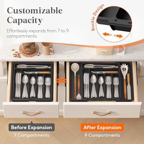 Lifewit Plastic Silverware Organizer, Expandable Kitchen Drawer