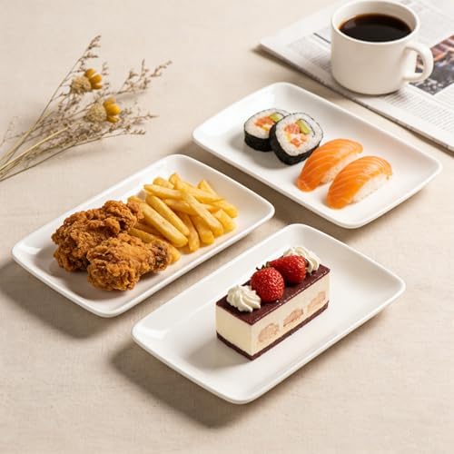 Set of 8 8 Inch White Rectangular Porcelain Serving Plates