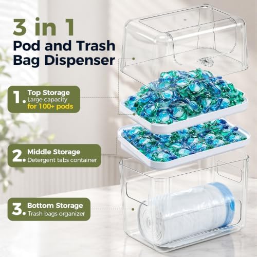 Trash Bag Dispenser & Dishwasher Pod Holder, 3-in-1 Trash Bag Holder