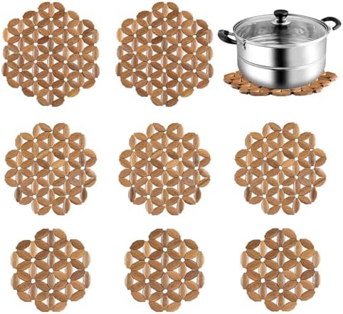 9 Pack Bamboo Trivet Mat for Hot Dishes, 6.5/8.3/10 Inch Heat