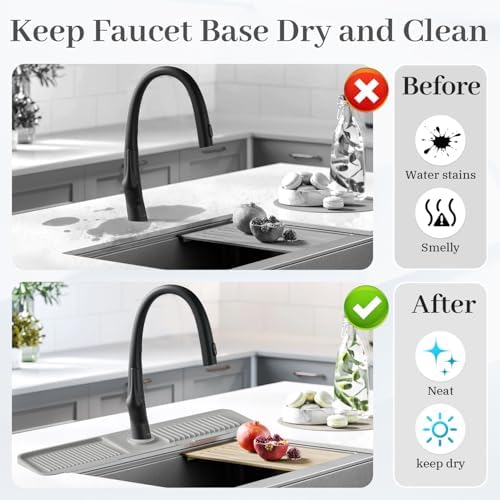 PoYang 23.6 Inch Silicone Sink Splash Guard, Kitchen Sink Mat, Light