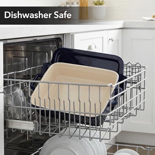 OVENTE 3 Qt Rectangular Ceramic Baking Dish with Lid, Blue BP13BL