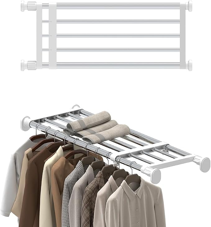 Hershii Expandable Shelf Rod Closet System 5-Bar Telescopic Heavy Duty Clothes by FineLivingStartingwithaHome