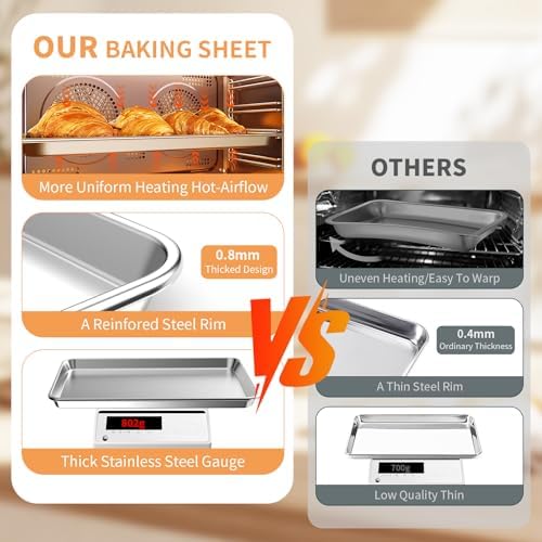 Baking Sheet Set of 3, Stainless Steel Cookie Sheets Baking Sheet Pan