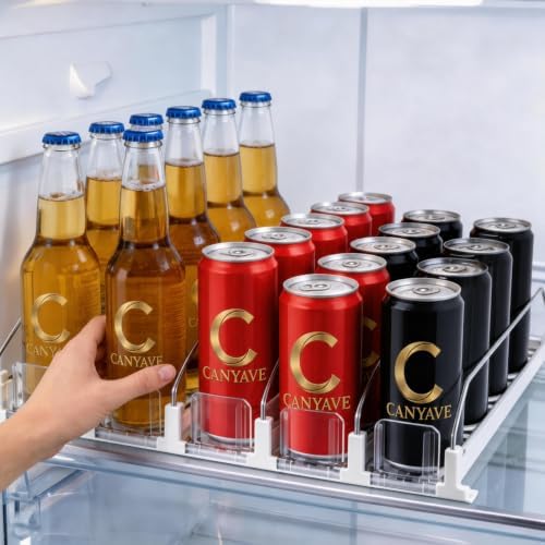 Canyave Self-Pushing Beverage Organizer for Fridge, Clear
