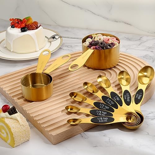 GuDoQi Gold Magnetic Measuring Spoons and Cups Set of 12, 8 Dual Sided