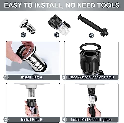 No Need Tools Easy Install Bathroom Sink Drain Kit, 3 in 1 Plumbing