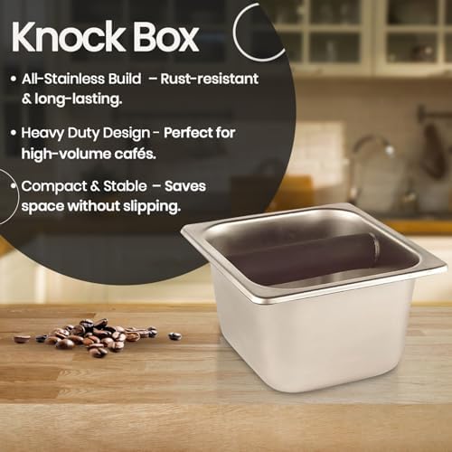 Rattleware Stainless Steel Espresso Knock Box with Bar, 6 x 5.5 x