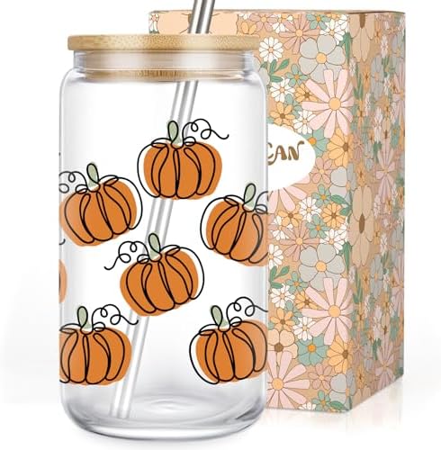 LEADO Pumpkin Cup - Fall Gifts, Halloween Glass Cup, Fall Basket