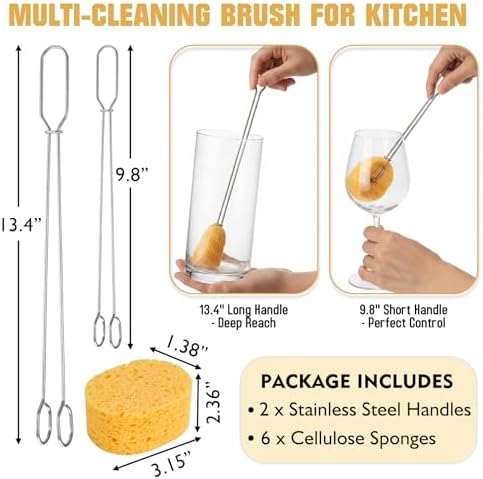 Cellulose Sponge Bottle Brush Set with Long & Short Handles