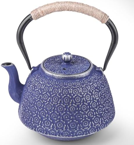 Cast Iron Japanese Tetsubin Tea Kettle, 40 oz, Blue