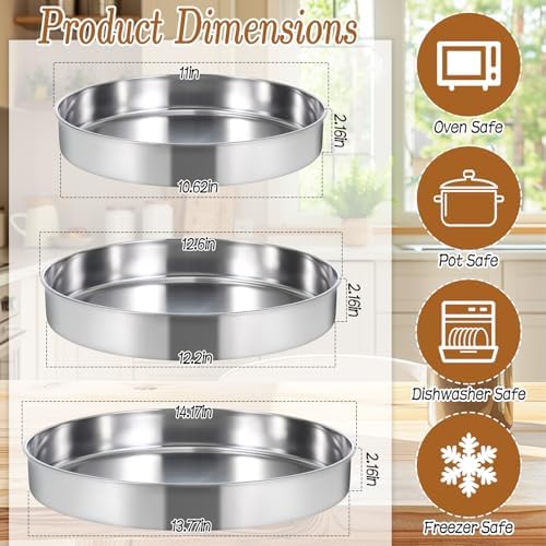 Set of 3 Stainless Steel Round Cake Pans - 11", 12.6", 14.2" Non Stick