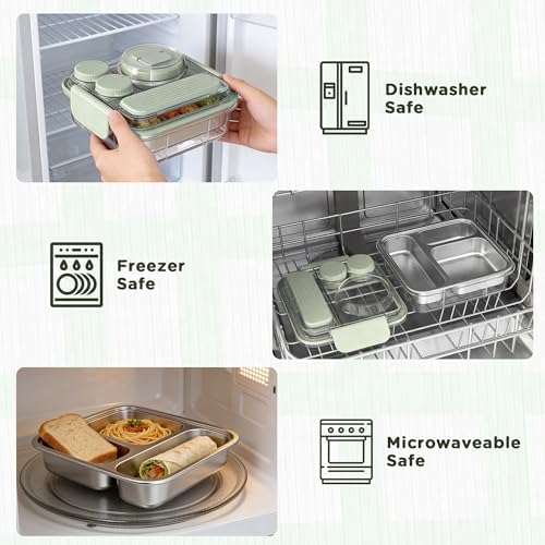 Stainless Steel Bento Lunch Box for Kids Adults with 8oz Insulated