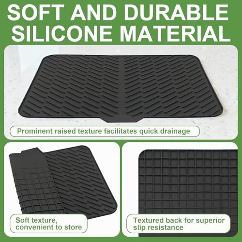 Silicone Dish Drying Mat for Kitchen Counter, Black-1pcs, 23" x 17"