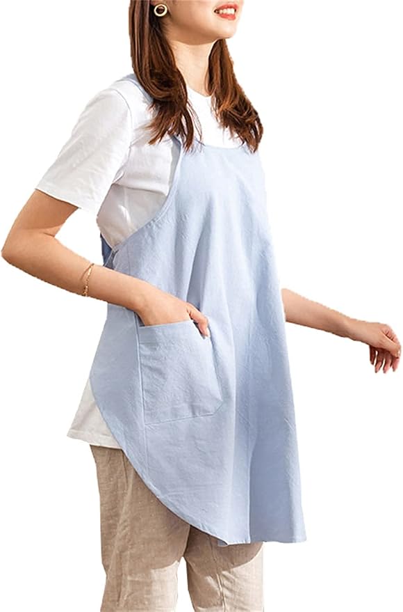 Cotton Cross Back Aprons Solid Color Cooking Kitchen Garden Smock - Image 2