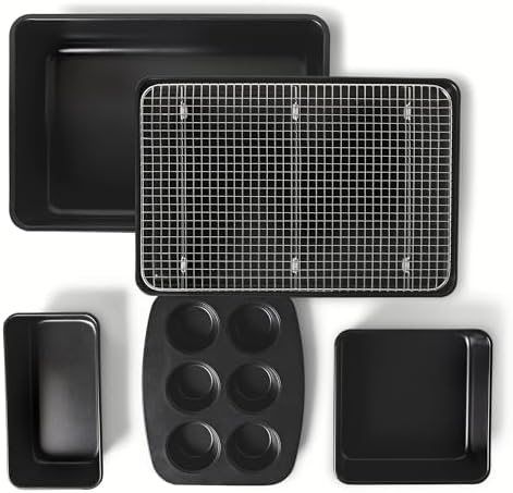Amazon Basics Nonstick Bakeware 6-Piece Set, Stackable, Dishwasher and Oven-Safe, Baking Pan