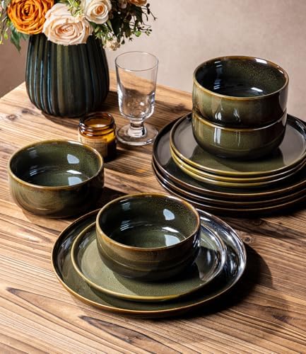 TheTerra Ceramic Dinnerware Set for 8, 24-Piece Plates and Bowls Set