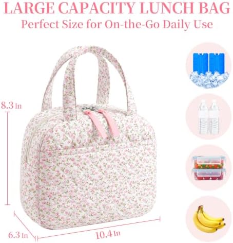 WOBAGMEN Quilted Lunch Box, Pink Floral