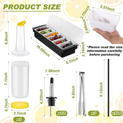 Bartending Supplies 6 Compartment Plastic Garnish Tray, 3 Tier Glass