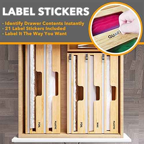 SpaceAid 2 in 1 Long Wrap Dispenser (Need 3" Deep Drawer) with Cutter, Plastic Wrap, Aluminum Foil Dispenser for Kitchen Drawer, Bamboo Roll Organizer Holder, Compatible with 15" Roll