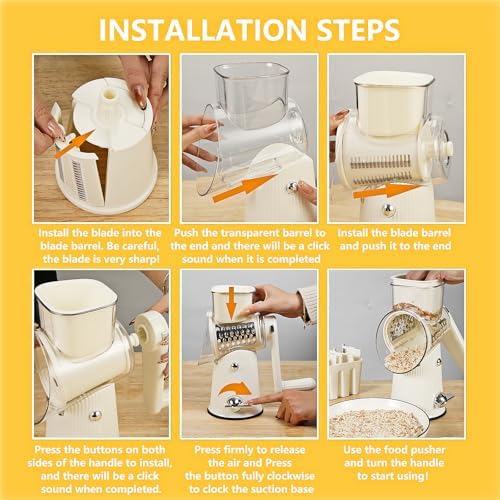 Rotary Cheese Grater with Handle, 5-in-1, White