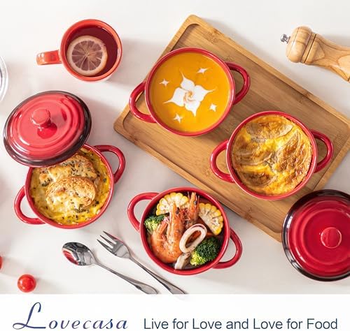 LOVECASA Mini Cocotte Set,12 OZ Small Casserole Dishes with Lids, Soup