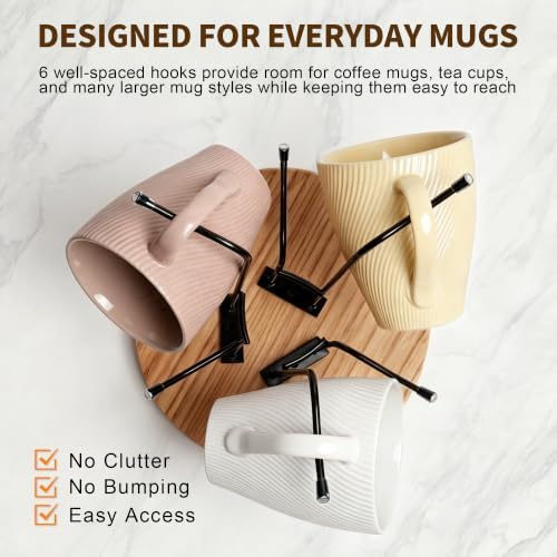360° Rotating Coffee Mug Tree for Counter, Mug Holder with Wooden Base
