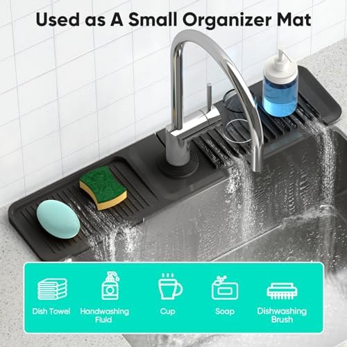 24'' Longer Faucet Mat for Kitchen Sink Splash Guard Drain Mat Behind