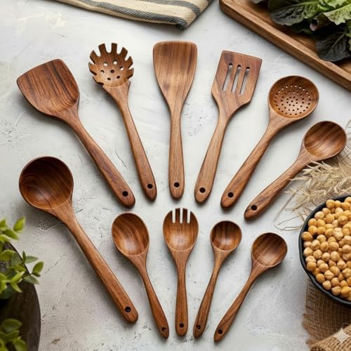 10-Piece Natural Wood Cooking Utensil Set