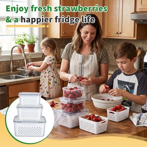 Fruit Storage Containers with Removable Colander, 3-Pack