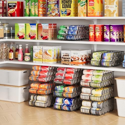 3 Pack Can Storage Organizer For Pantry,Stackble Widen Can Holder Rack With 3 Adjustable Dividers, Can Dispensers For Soup Soda Canned Food Water Bottle, Pop Drink Organizers for Cabinet Shelf