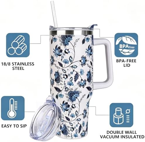 SYACOT 40 oz Tumbler with Handle and Straw Stainless Steel Insulated