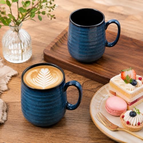 HASENSE Coffee Mugs Set of 4, 15 Ounce Porcelain Mug Set with Handle