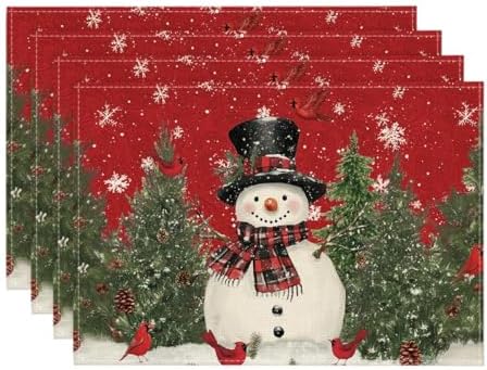 Artoid Mode Snowman Cardinals Trees Christmas Placemats for Dining