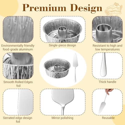 Zhehao 20 Pcs Aluminum Foil Angel Food Cake Pan with 2 Cake Spatulas