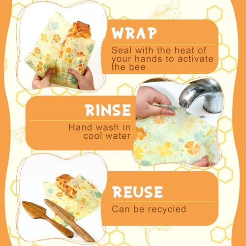 3 Rolls Reusable Beeswax Food Wrap, 13'' x 59''