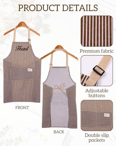 Custom Embroidered Striped Kitchen Apron with Adjustable Strap & 2